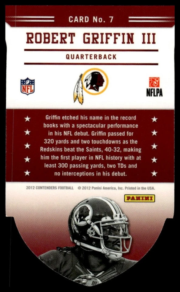 2012 Panini Contenders #7 Robert Griffin III ROY Contenders - Image 2 of 2