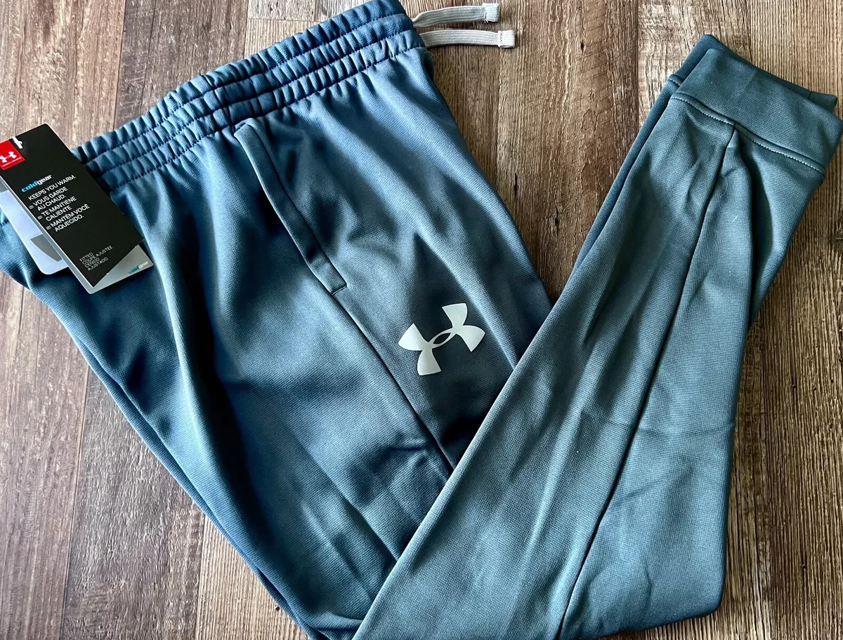 NWT Under Armour Boys YXL Blue Gray/Lt Gray Cold Gear Loose Fit Joggers  Pants XL