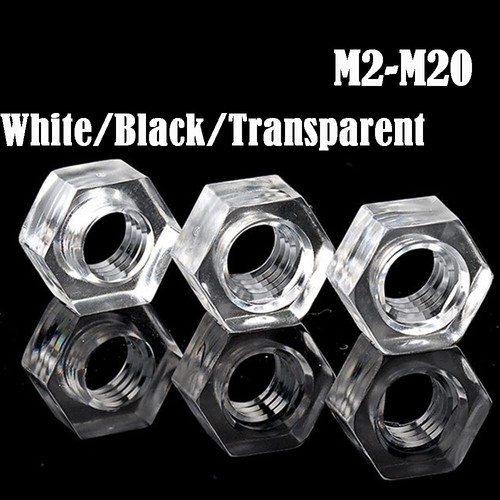 Transparent Black White Nylon Hex Nut Plastic Hexagon Nuts M2 M2.5 M3 M4 M5 -M20 - Picture 1 of 12