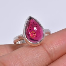 Natural Pink Tourmaline Ring Pink Stone 925 Sterling Silver Minimalist Ring
