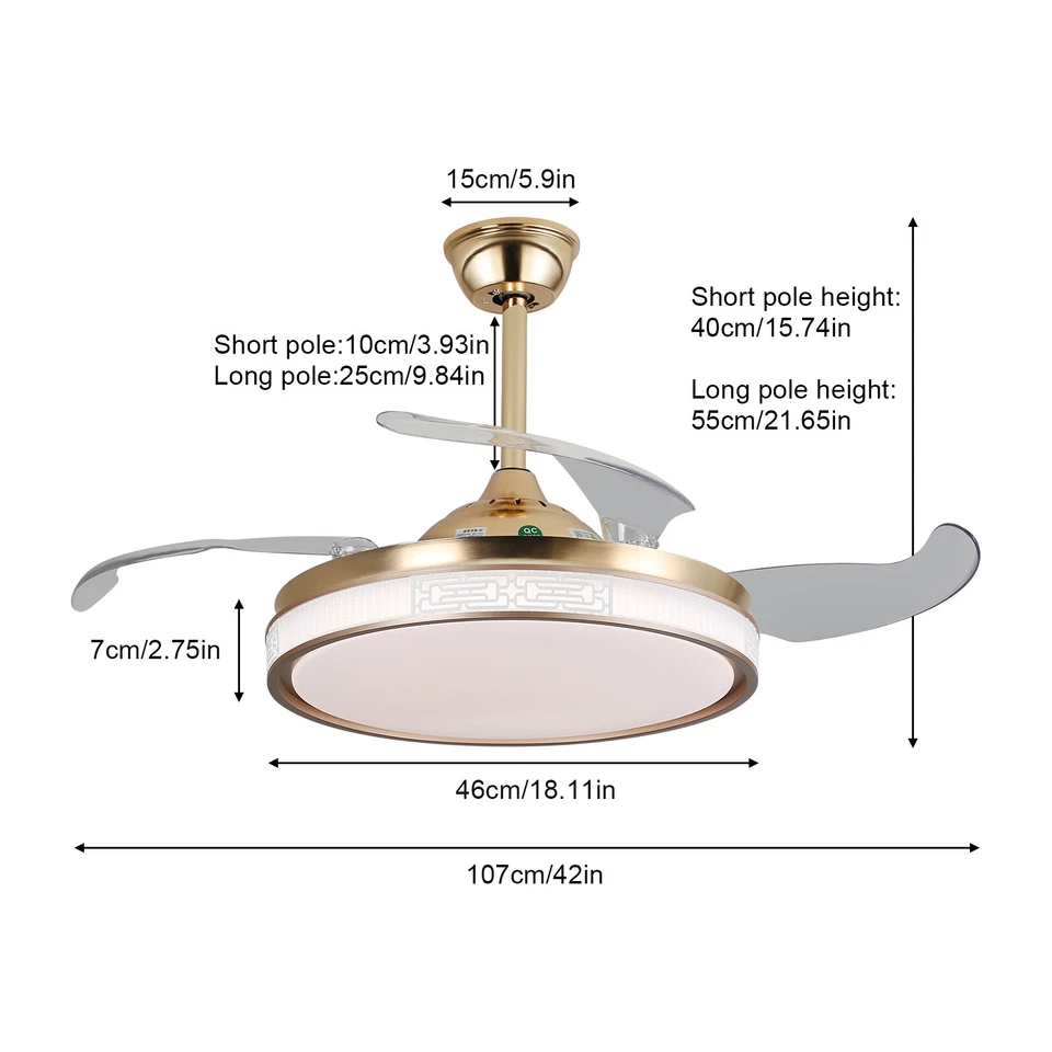 Indoor Ceiling Fan Light with Remote Control, Ceiling Fan Lamp for Bedroom - Image 3 of 4