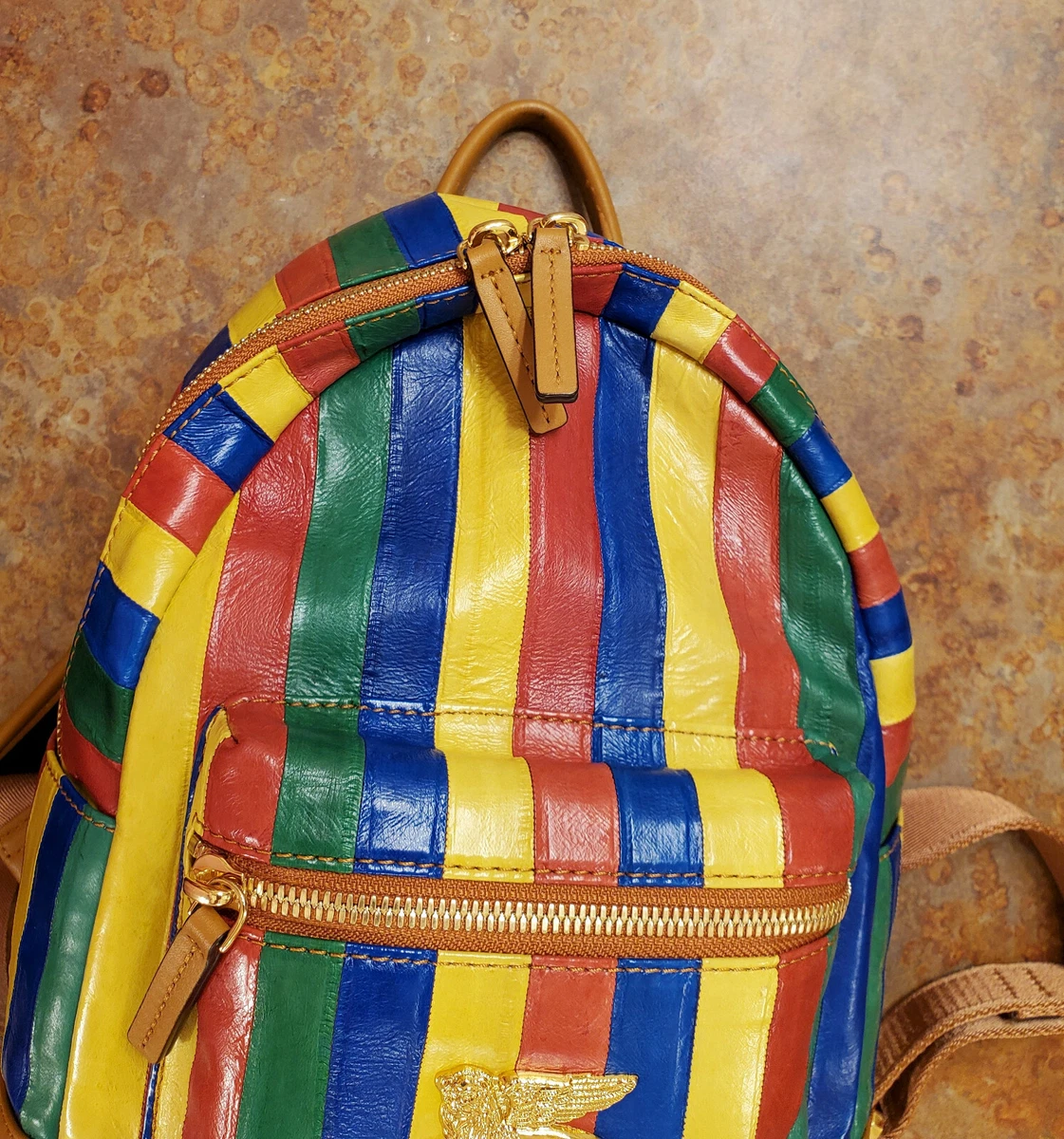 New! MCM 'Eel' Striped Rainbow Leather Mini Backpack