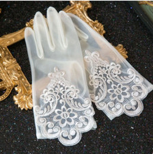 Vintage Translucent Bridal Wedding Glove Elegant Flower Pattern Women's Mittens