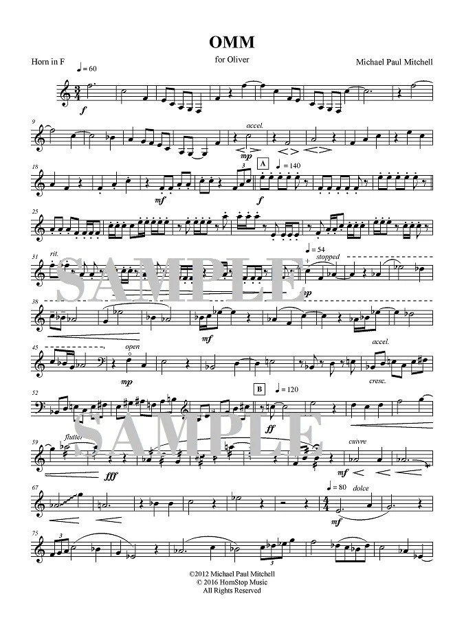 OMM For Solo Horn. french horn sheet music solo new