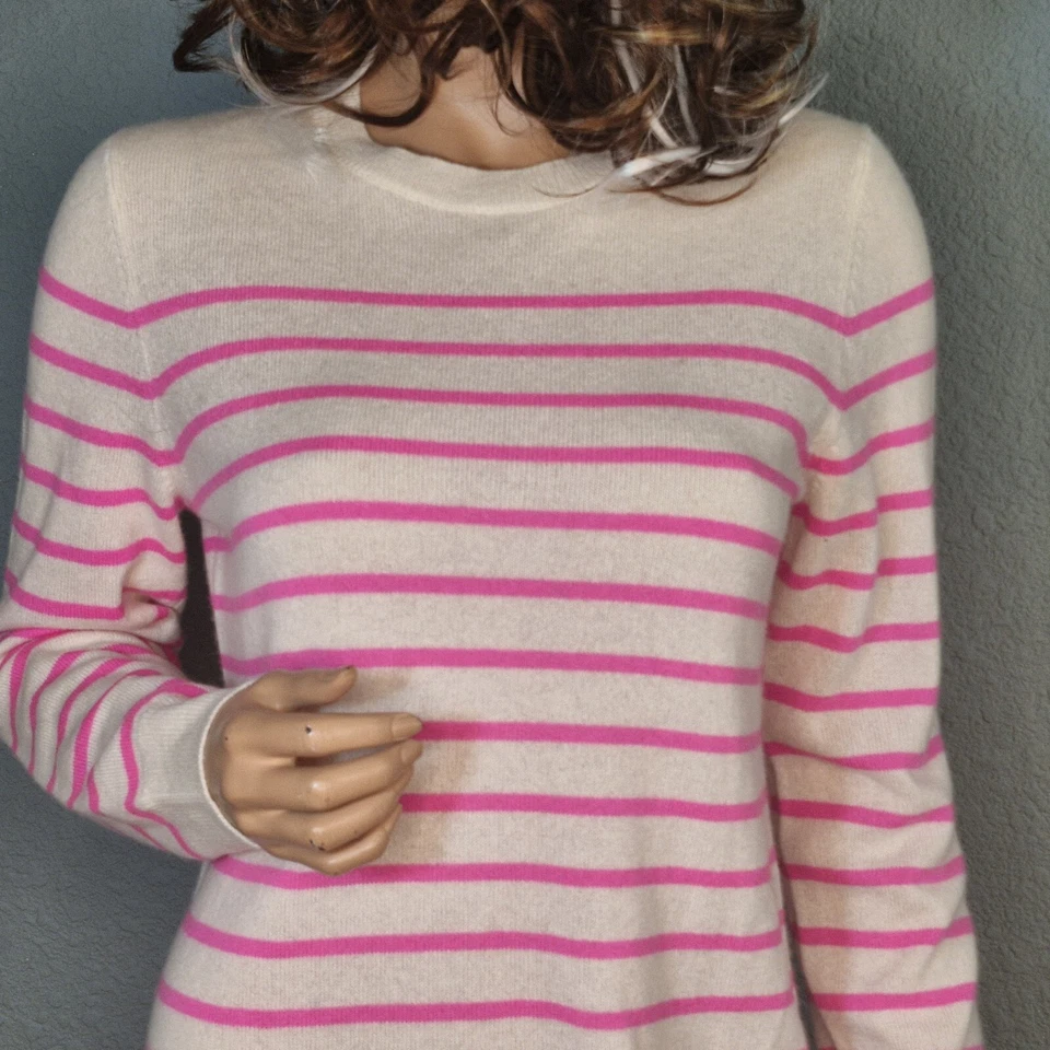 NEW Antonio Melani Cashmere Sweater Pink White Striped Crew Neck Pullover Size M - Изображение 3 из 4
