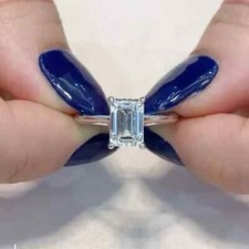 Image of 2.00 Ct Emerald Cut Moissanite Solitaire Engagement Ring 14k White Gold Plated