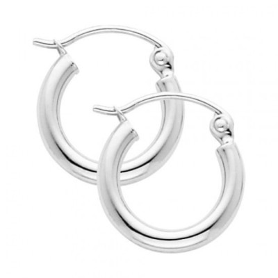 Runde 14K Weißgold massiv Gold Creolen 2mm schlicht poliert Ohrringe Klapp Aretes Oro