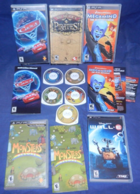 PSP; Cars 2, Sid Meier's Pirates, Megamind Blue Defender, WALL.E, Monsters Delux