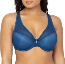 Curvy Couture Women's Push Up Sheer Mesh Plunge T-Shirt Bra, Blue Saphire, 44D