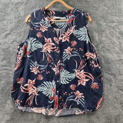 TARGET Womens Top Size 18 Navy Blue Pink Floral V-Neck Button-Up Casual