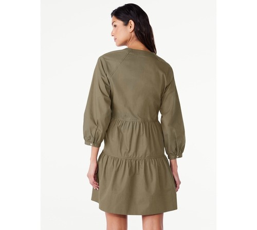 Free Assembly Women's Tiered Mini Dress with Long Sleeves Size M Kalamata - Picture 4 of 7