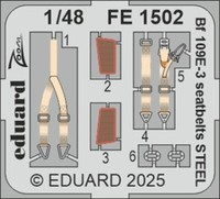 MW22 Eduard FE1502 Bf 109E-3 Seatbelts Steel 1/48 Zoom Set For Hobby Boss