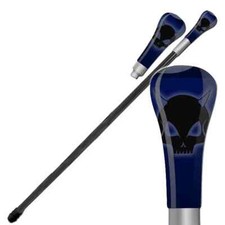 Devil's Skull Crusader Blue Walking Cane with Bat Carving - Overall 37"
