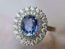 2Ct Simulated Sapphire Engagement Double Halo Ring 14k White Gold Plated Silver