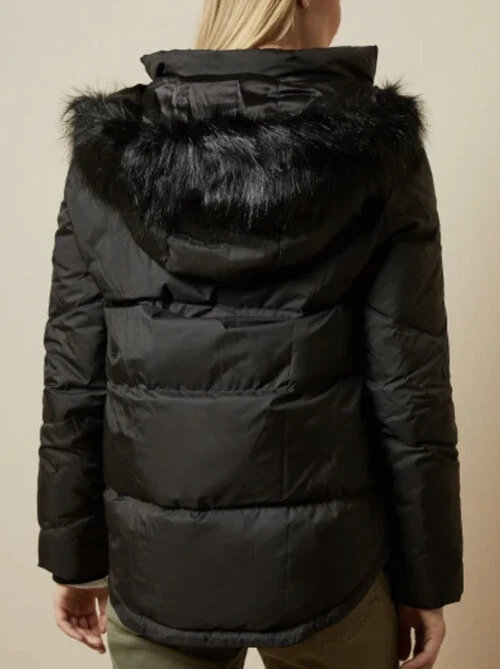 Ted Baker Black Coat Duck Down Puffer Jacket Fur Hood Sz 0 Uk 6 Lavenia RRP 249