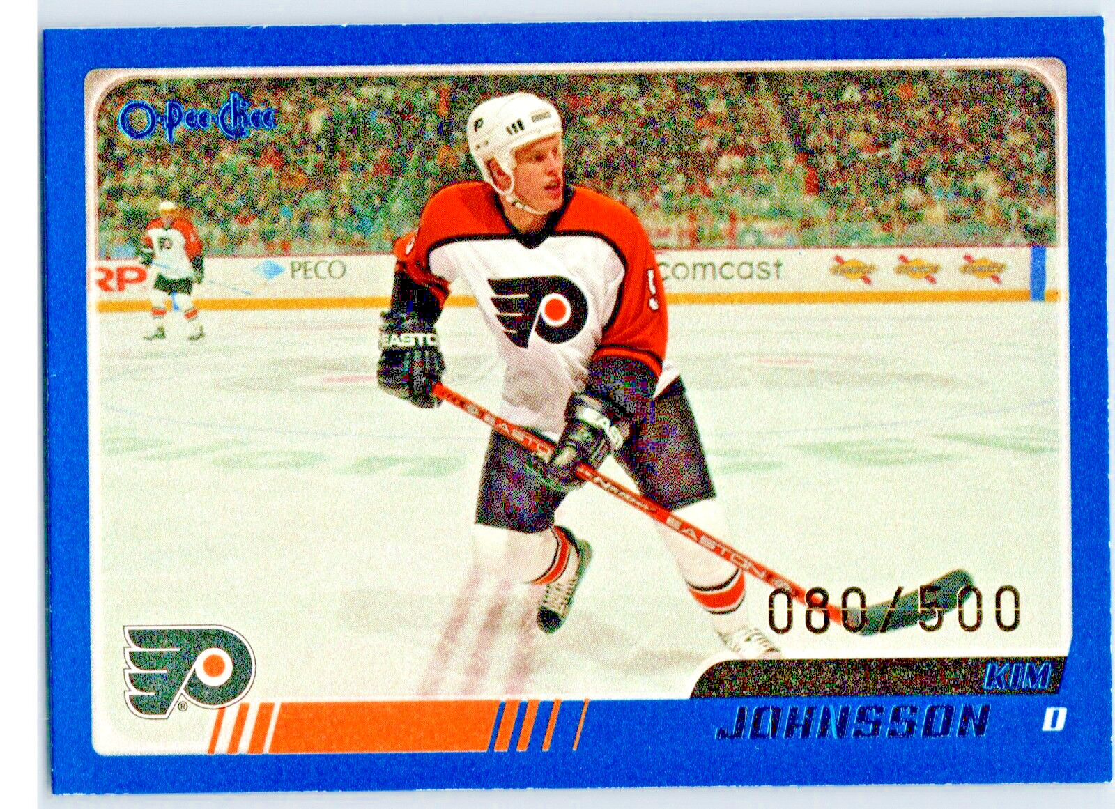 2003 Topps / O-pee Chee NHL "BLUE" 080/500 Kim Johnsson Philadelphia Flyers