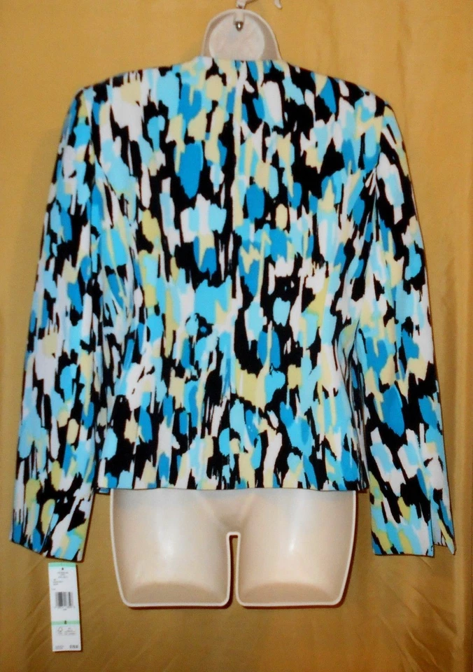Evan Picone Mujer Traje Blazer Abrigo Chaqueta Split Open Front Aqua Multi Top Ls $129 Foto 4 de 4