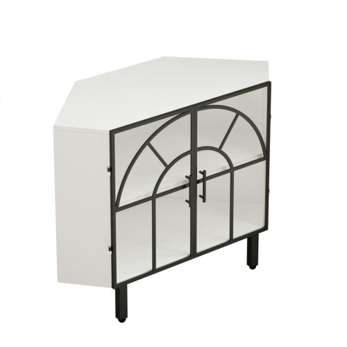 Free-Standing Floor Corner Storage Cabinet With Tempered Glass Doors and Shelves - Picture 8 of 8