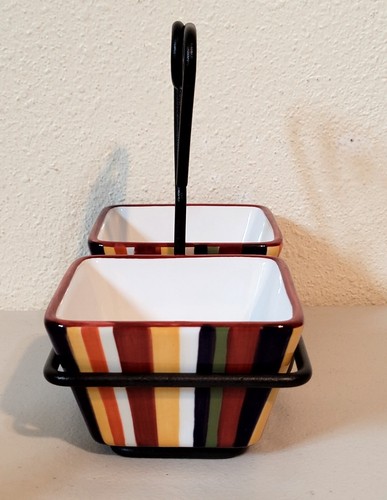 Pampered Chef Simple Additions Bowl Caddy #1944 w/2 Striped Condiment Bowls NIB - Picture 6 of 9