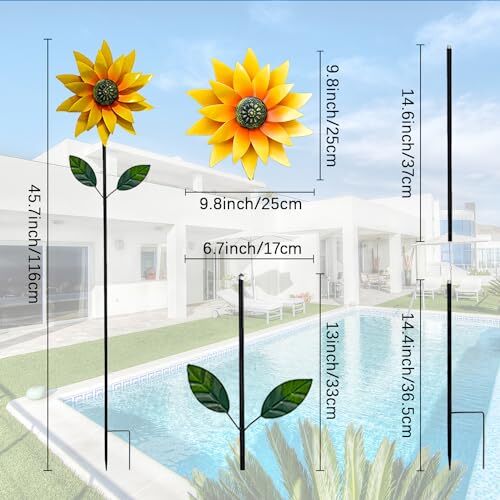 Sonnenblumen Wind Spinner Outdoor, Metall Windskulpturen mit Pfahl, Outdoor - Bild 3 von 7