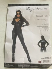 Leg Avenue Womens Med Wicked Kitty Catsuit Costume - Missing Cat Ears - w/ Whip