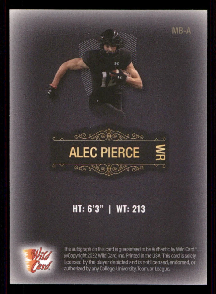 2022 Wild Card Matte Black AUTO #MBA3 Alec Pierce - Image 2 of 2