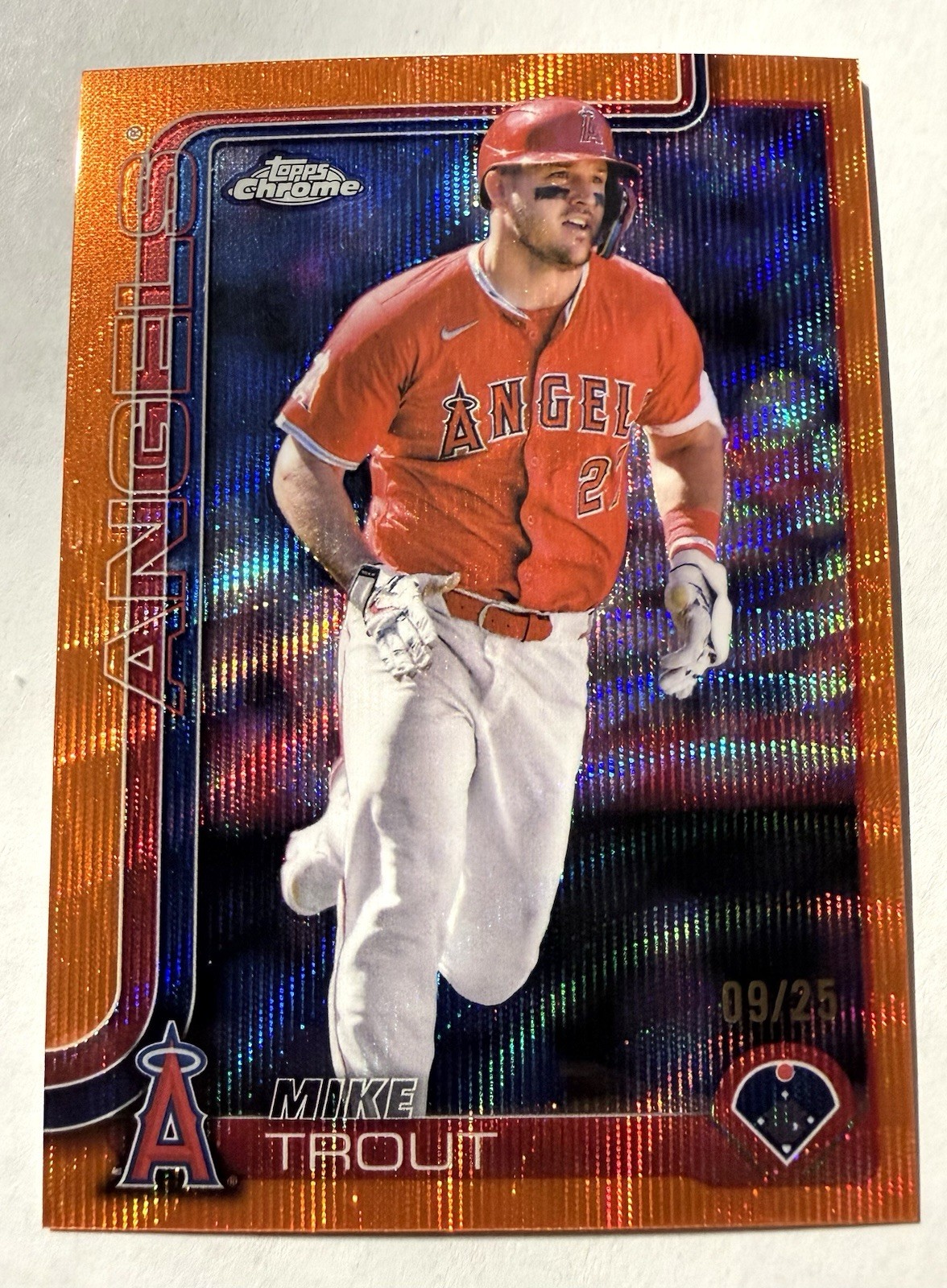 2025 Topps Chrome Mike Trout Orange Wave Refractor /25 Angels #100