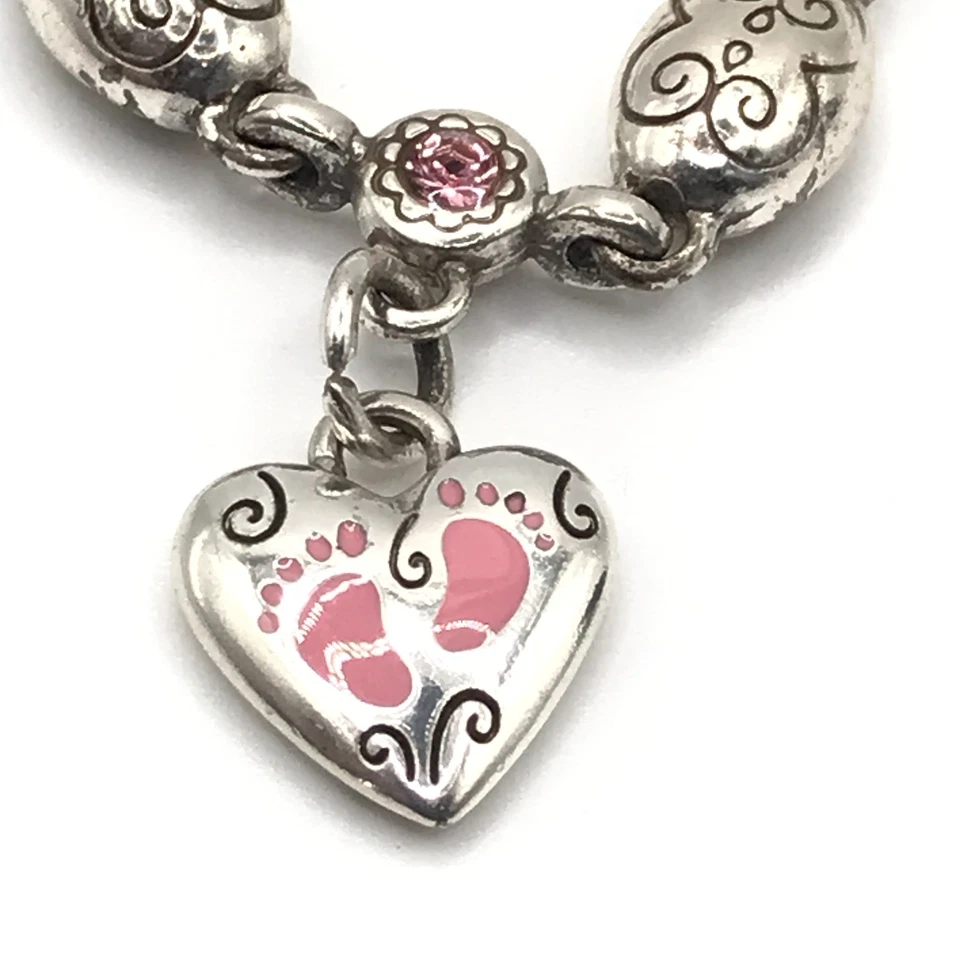 Pulsera Brighton Link Bebé Niña Dije Cristales Rosa Amor Plato Plata 8" Foto 4 de 4