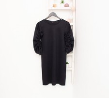 COS Neopren Kleid dunkelblau Scuba Plissee gerafft Halbarm Relax Fit XS