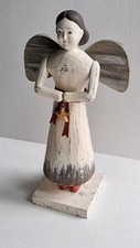 Primitive Wood Folk Art Angel Carved Painted Rustic Farmhouse Christmas Decor