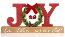 Christmas Wooden Joy Sign Decor,Christmas Tiered Tray Tabletop Large, Red