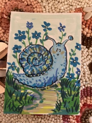 aceo original art, Blue Snail With Flowers, Cottage Core, terinag, Whimsical art