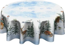 Giwawa Winter Deer Round Tablecloth 60 Inch Pine 60" (Round), 