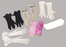 Antique Vintage Ladies Gloves Lot Lace Crochet Kid Leather Victorian Edwardian