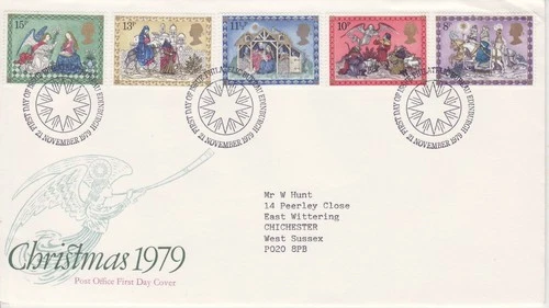 GB Stamps First Day Cover Christmas Xmas Nativity Scenes, Kings, angel SHS 1979