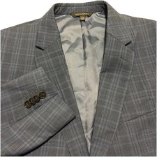 Banana Republic Mens 44R Navy Blue Checkered Plaid Marlane Wool Slim Blazer