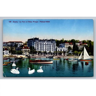 Ouchy Le Port Et Beau Rivage Palace Hotels Vintage Postcard Switzerland