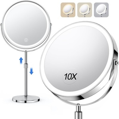 Lighted Makeup Mirror, Rechargeable Height Adjustable Double Sided, 1x/10x Ma...