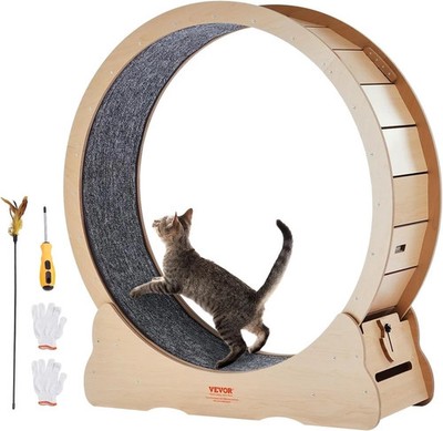 Wooden Cat Exercise Wheel 52'' Large Cat Treadmill Wheel for Indoor Cats