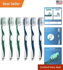 6 Count Extra Hard Bristle Toothbrushes with Built-In Tongue Cleaner for Adults
