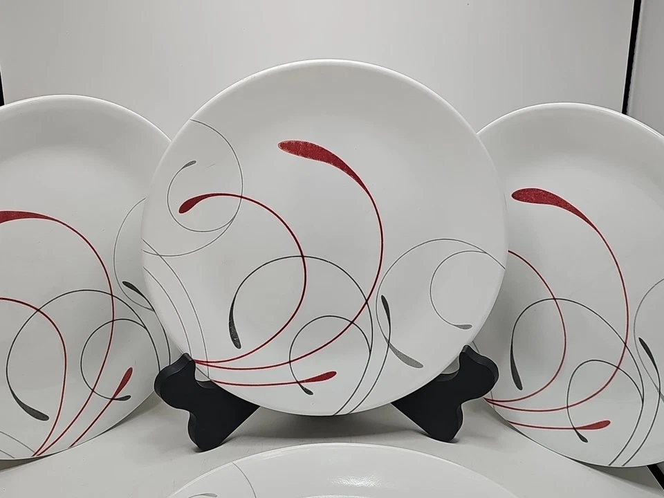 Corelle Impressions Splendor Appetizer Plates Red & Gray Set of 4 Chip Resistant - Image 2 of 4
