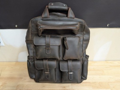 Polare Cowhide Leather Multiple Laptop Backpack Day Pack Travel Bag Satchel YKK