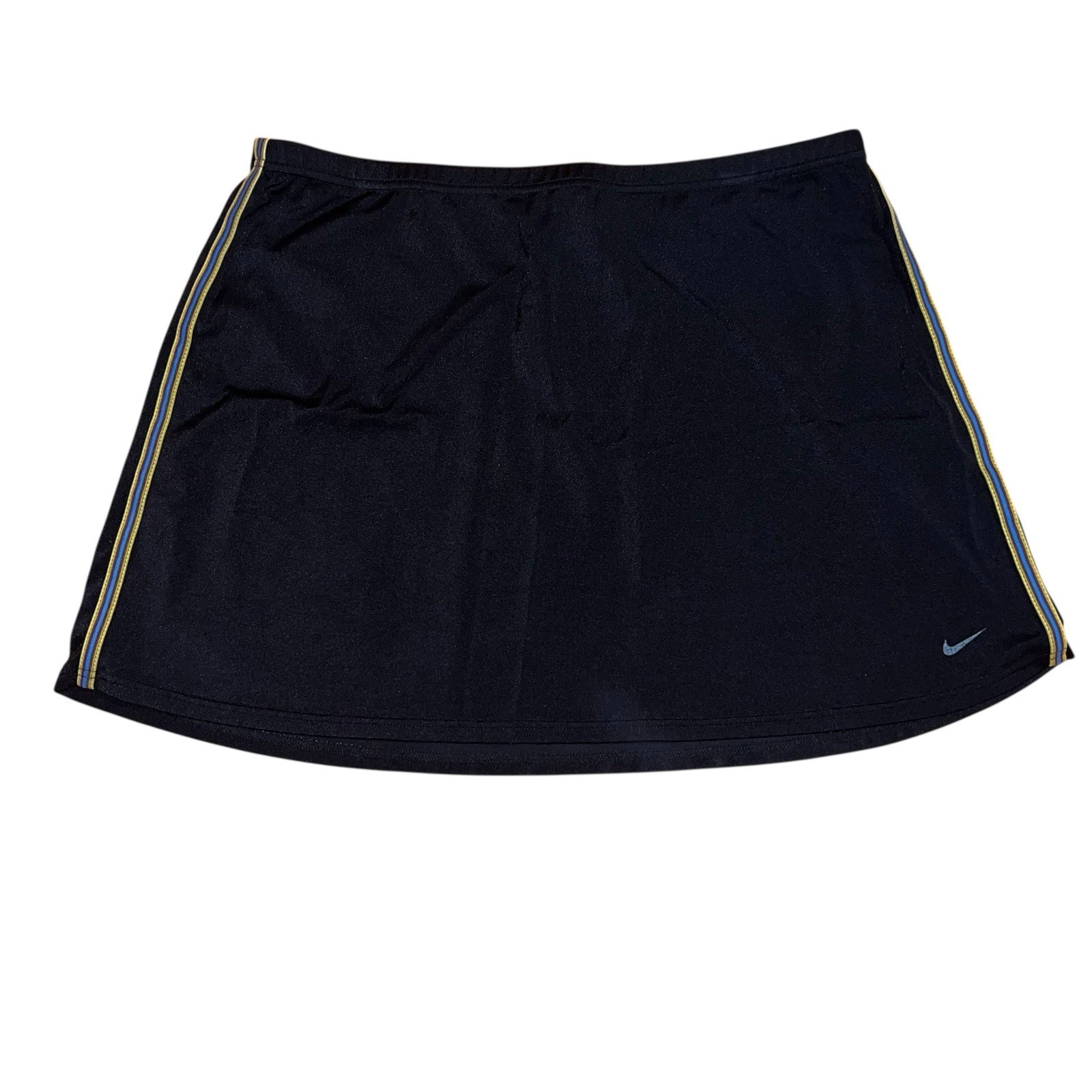 Vintage 90s Nike Women’s Stretchy Nylon Mini Skirt Navy Blue Striped Size Large