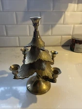 Vintage Decor Solid Brass Christmas Tree Five Candle Holder Cottage Lake Ralph L