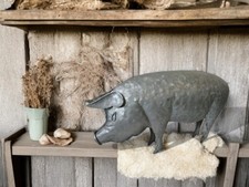 Rustic Look 17 Inch Galvanized Metal Pig Statue Spring Home or Garden Decor