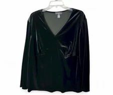 Elementz Women's Blouse Top Plus Size 3X Black Velvet Wrap Bust Whimsigoth