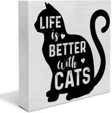 Life Is Better with Cats Wood Box Sign Decor Desk Sign Cat Quote Wooden Box Bloc