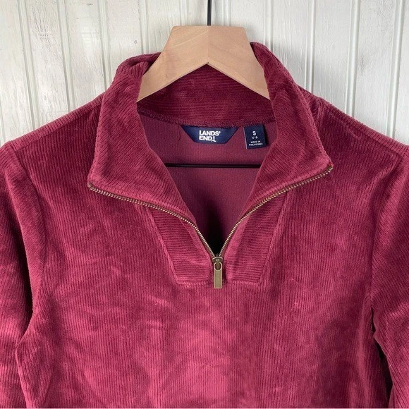 Túnica deportiva Lands' End para mujer manga larga cordón cuarto cremallera talla pequeña borgoña Foto 3 de 4