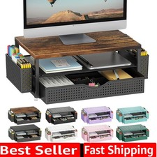 Wood Monitor Stand Riser, Office Desk Shelf Organizer, Desk Organizer with Dr...