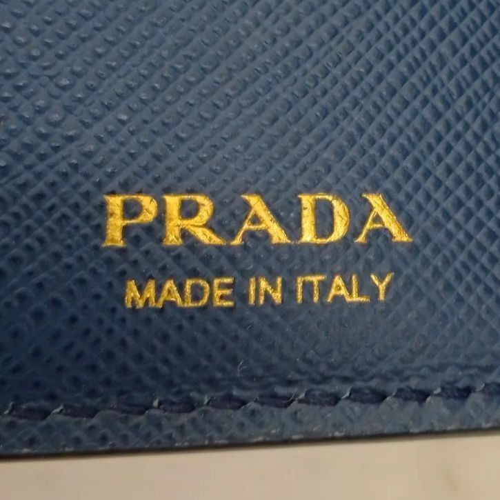 PRADA Saffiano Metal Compact Tri-fold Wallet Navy Blue Gold Hardware Leather Aut thumbnail 4